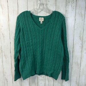 St. John's Bay Women's Green Cable Knit V-Neck Cotton Sweater Size XL